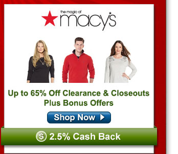Macy's- Up to 65% Off Clearance 2.5% CB