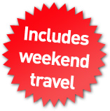 Includes weekend travel