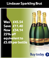 Lindauer Sparkling Brut Was £45.54 Save £11.40 Now £34.14 25% off equivalent to £5.69 per bottle