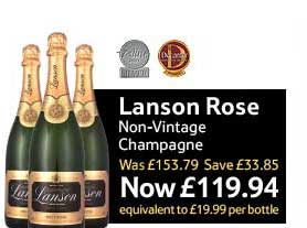 Lanson Rose Non-Vintage Champagne Was £153.79 Save £33.85 Now £119.94 equivalent to £19.99 per bottle 
