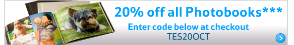 20% off all Photobooks* Enter code below at checkout TES20OCT
