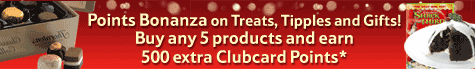 Points Bonanza on Treats, Tipples and Gifts! Buy any 5 products and earn 500 extra Clubcard Points*
