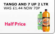 Tango and 7 Up 2 Ltr Half Price Was 1.44 GBP Now 70p