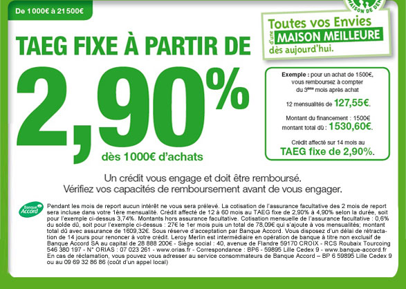 TAEG Fixe à partir de 2.90% dès 1000€ d'achats