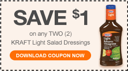 Save $1 on any TWO (2) KRAFT Light Salad Dressings - Download coupon now
