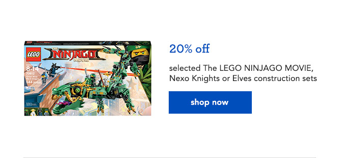 20% off selected The LEGO NINJAGO MOVIE