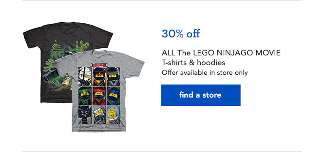 30% off ALL The LEGO NINJAGO MOVIE T-shirts & hoodies
